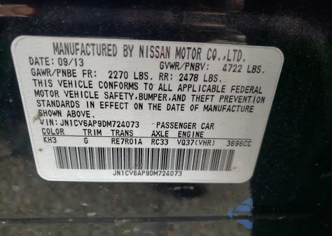 2013 Infiniti G37 Base from USA, damaged, VIN JN1CV6AP9DM724073